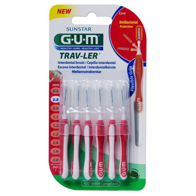 CEPILLO INTERDENTAL GUM 1314 TRAV-LER 08 MM 6 UNIDADES
