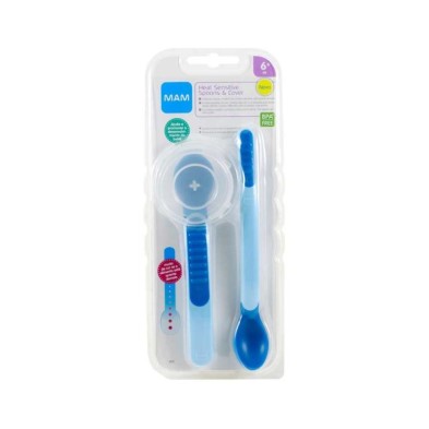 CUCHARA MAM HEAT SENSITIVE SPOON & COVER 2 U AZUL