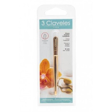 PINZAS DEPILAR 3 CLAVELES CANGREJO 9 CM DORADA