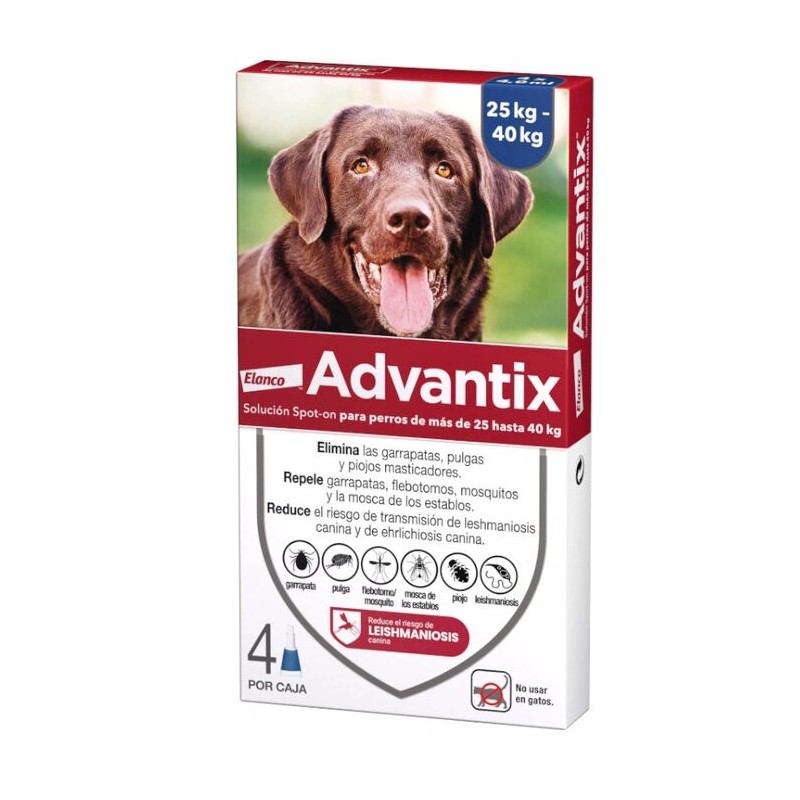 ADVANTIX 400/2000 MG SOLUCION SPOT-ON PARA PERROS 25-40 KG 4 PIPETAS CORTAS 4 ML