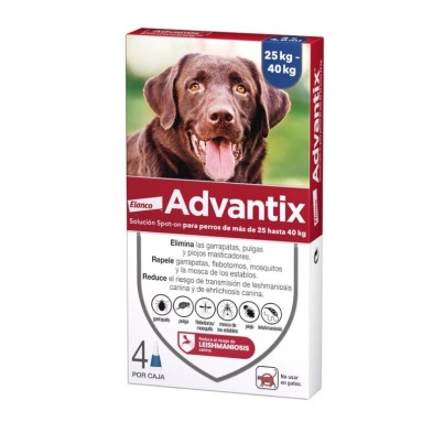 ADVANTIX 400/2000 MG SOLUCION SPOT-ON PARA PERROS 25-40 KG 4 PIPETAS CORTAS 4 ML