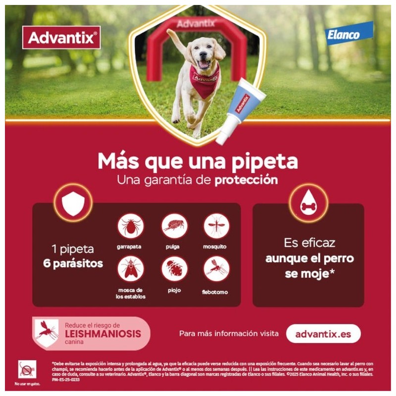 ADVANTIX 400/2000 MG SOLUCION SPOT-ON PARA PERROS 25-40 KG 4 PIPETAS CORTAS 4 ML
