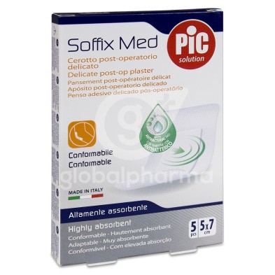 PIC Soffix Med Antibacteriano Post Op Apósito Adhesivo 5 Apósitos 7 cm x 5 cm
