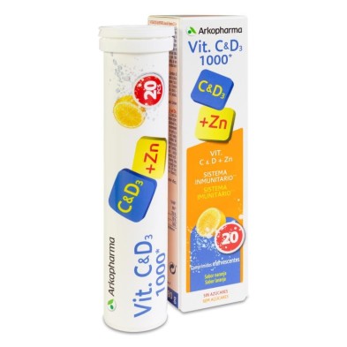 Arkopharma Vitamina C + D3 1000 20 Comprimidos Efervescentes Sabor Naranja