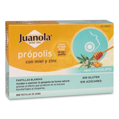 Juanola Propolis Miel y Zinc 24 Pastillas de Goma Sabor Eucalipto