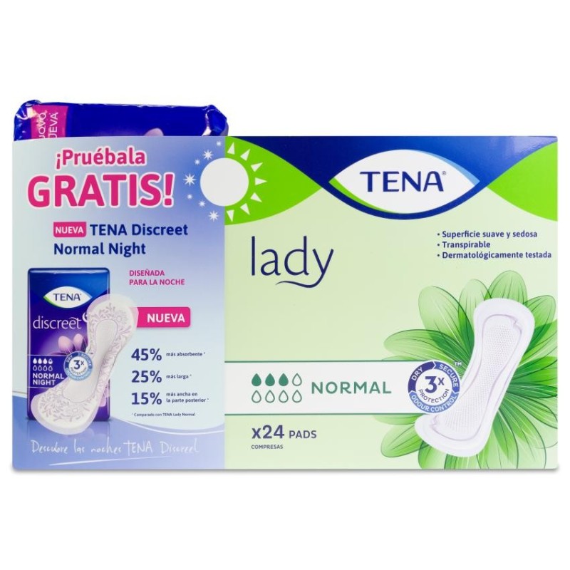 Absorbente Incontinencia Orina Ligera Tena Lady Normal Day - Night 24 Unidades + 10 Unidades Duopack