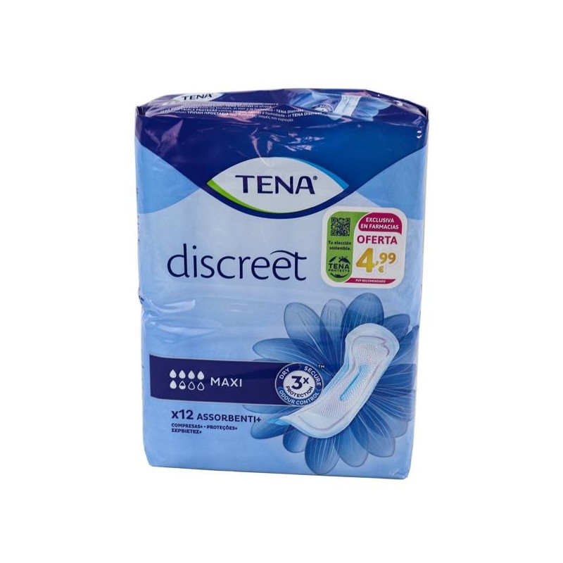Absorbente Incontinencia Orina Ligera Tena Discreet Maxi 12 Bolsas Promobox 12 Unidades