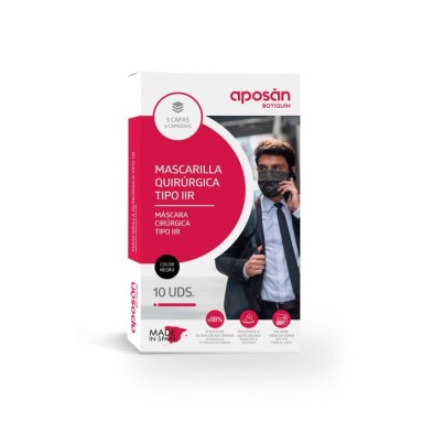Mascarilla Quirúrgica Iir Aposan Botiquin 10 Unidades Color Negro