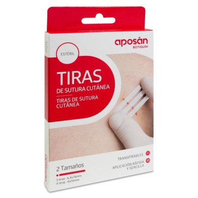 Aposan Botiquin Sutura Cutánea Estéril 3 Tiras 76 mm x 6,4 mm y 4 Tiras 76 mm x 4 mm