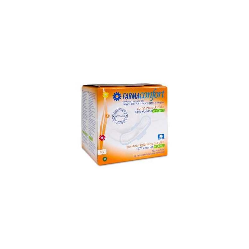 Compresas 100%algodon Farmaconfort Ultrafinas Día Alas 10 Unidades