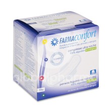 Compresas Ultrafinas 100% Algodón Farmaconfort Noche Alas 10 Unidades