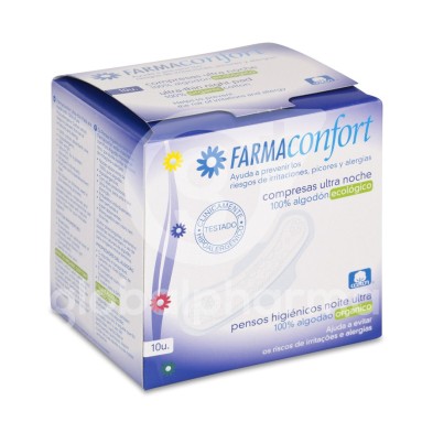 Compresas Ultrafinas 100% Algodón Farmaconfort Noche Alas 10 Unidades