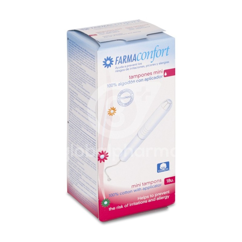 Tampones 100% Algodón Farmaconfort con Aplicador 18 Unidades Mini