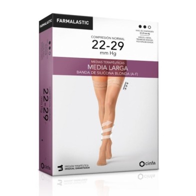 Media Larga con Silicona Blonda (a-f) Compresión Normal Farmalastic Puntera Cerrada 2 Unidades Talla Reina Color Beige