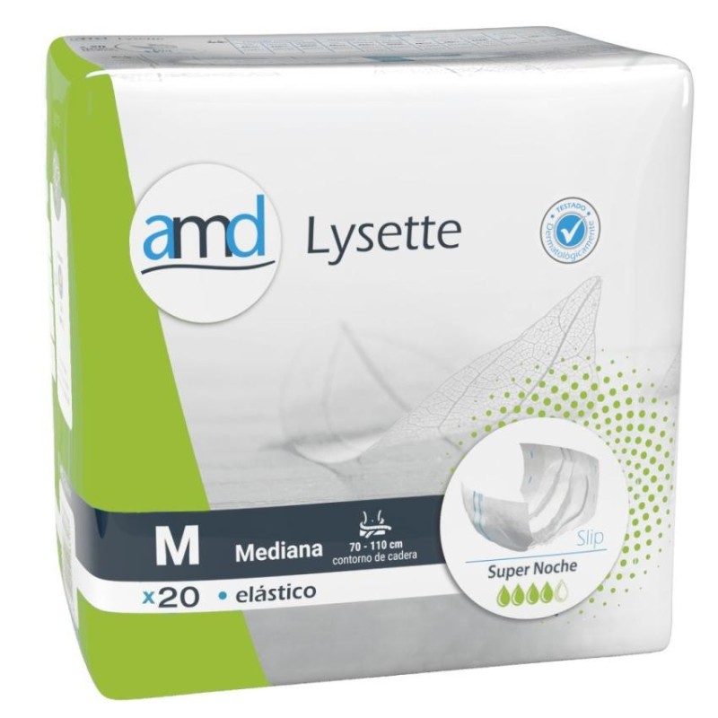 Absorbente Incontinencia Orina Super-noche Anatómico Amd Lysette Elasticos 80 Unidades Talla Mediana