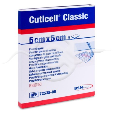 Apósito Estéril Impregnado Cuticell Classic Gasa Parafinada 5 Unidades 5 x 5 cm