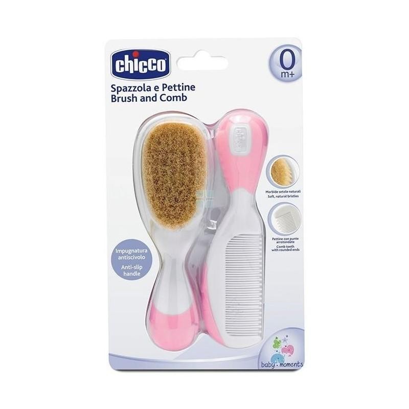 CEPILLO Y PEINE INFANTIL CHICCO PELO NATURAL ROSA