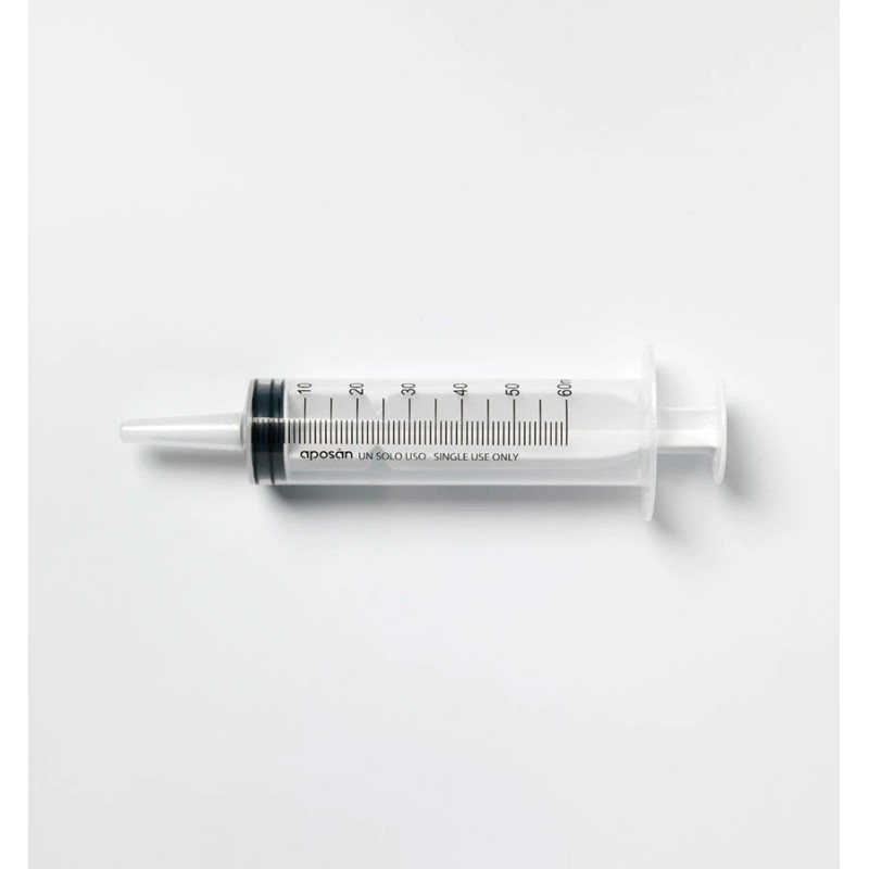 Jeringa Apirogena de 3 Cuerpos con Cateter Aposan Botiquin 1 Unidad 60 ml