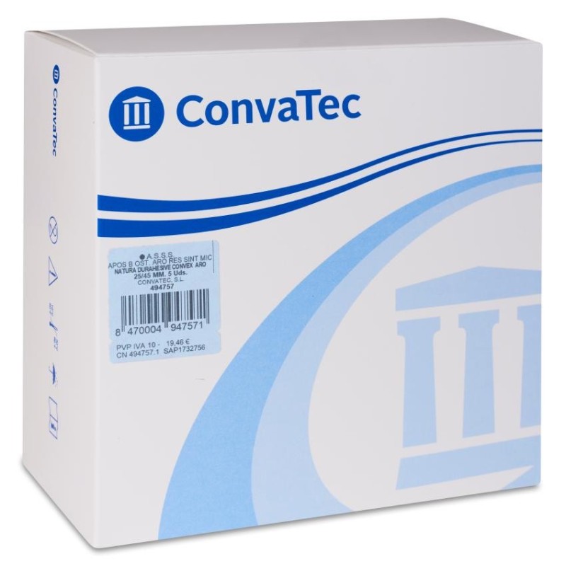 Apósitos Bolsas Ostomia Natura Durahesive Convex con Aro 5 Unidades Aro 25-45 mm