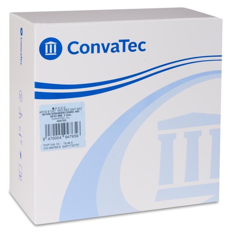 Apósitos Bolsas Ostomia Natura Durahesive Convex con Aro 5 Unidades Aro 28-45 mm