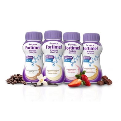 Fortimel Protein 2 Kcal 32 Botellas 200 ml Multisabor (12 Vainilla / 8 Fresa / 8 Chocolate / 4 Cafe)