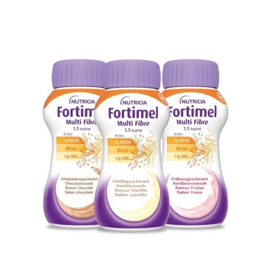 Fortimel Multi Fibre 1.5 Kcal 32 Botellas 200 ml Multisabor (16 Vainilla / 8 Fresa / 8 Chocolate)