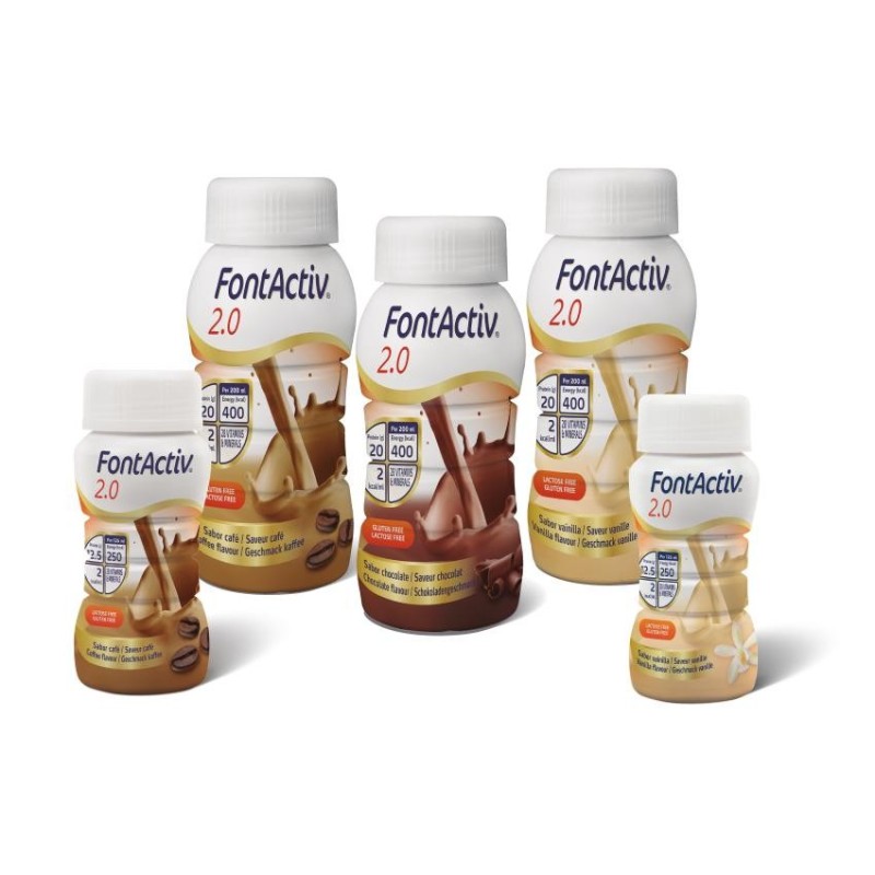 Fontactiv 2.0 - 24 Botellas 200 ml Multisabor (8 Vainilla / 8 Café / 8 Chocolate)