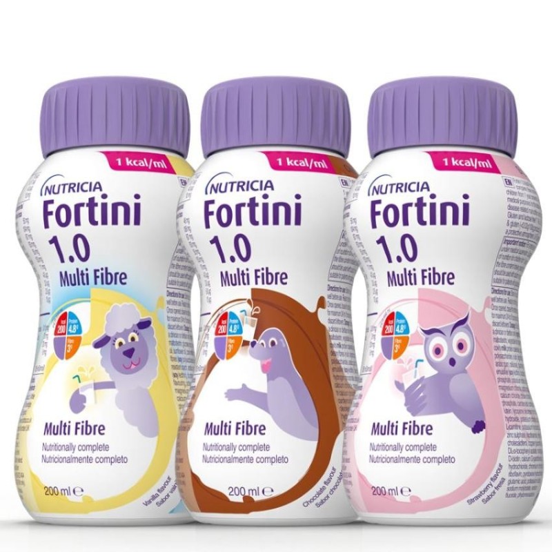 Fortini 1.0 Multi Fibre 24 Botellas 200 ml Multisabor (8 Vainilla / 8 Chocolate / 8 Fresa)