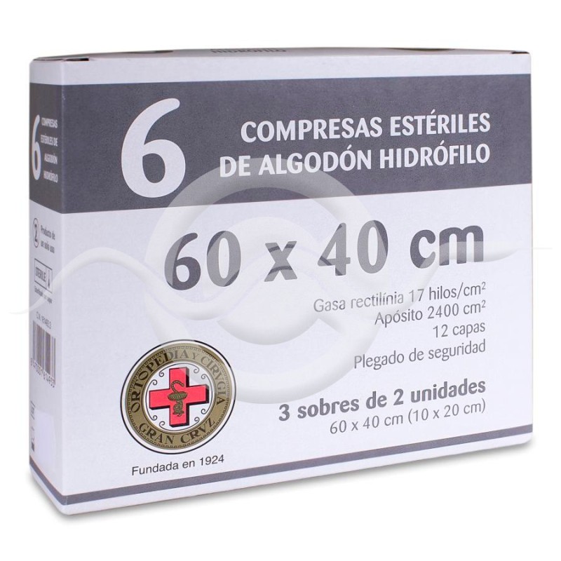 Gasa Estéril Algodón Hidrofilo Compresas Gran Cruz 6 Unidades