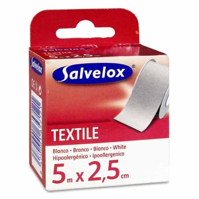 Esparadrapo Salvelox Textile 1 Unidad 5 m x 2,5 cm Color Blanco
