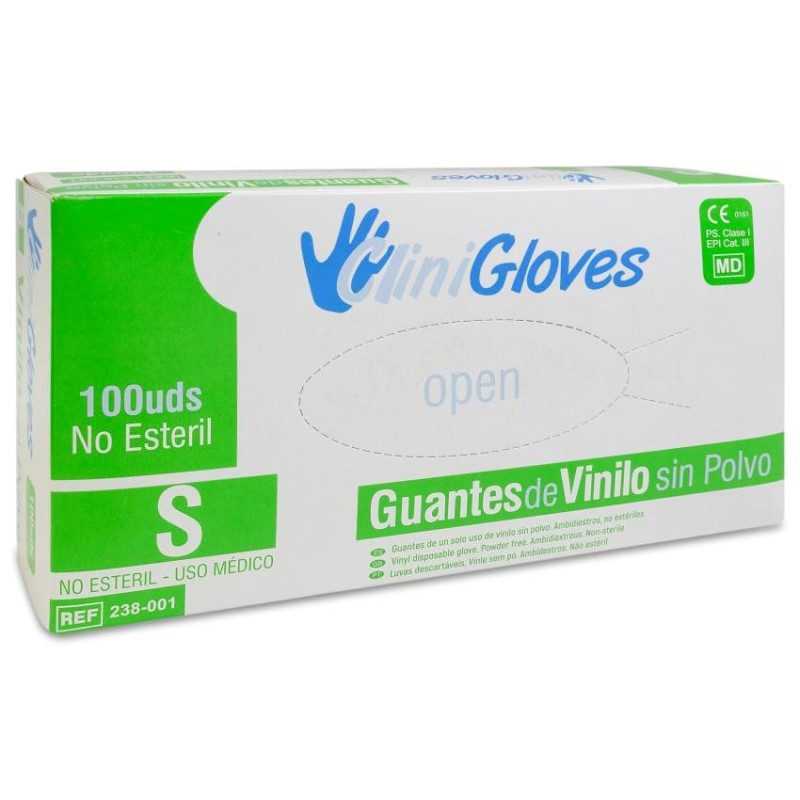 Guantes de Vinilo sin Polvo Clinigloves 100 Unidades Talla S