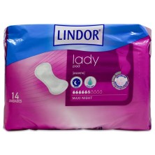 Absorbente Incontinencia Orina Ligera Lindor Lady Pad Maxi Night 6 Gotas 14 Unidades