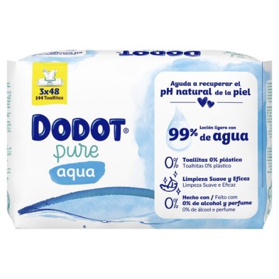 Dodot Aqua Pure Toallitas Humedas para Bebés 3 Envases 48 Unidades Plastic Free Pack Promocional