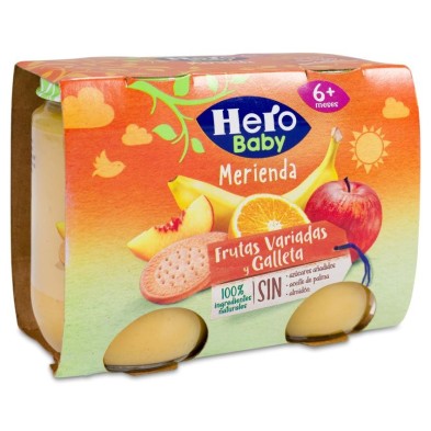 Hero Baby Merienda Frutas Variadas con Galleta 2 Tarros 190 g