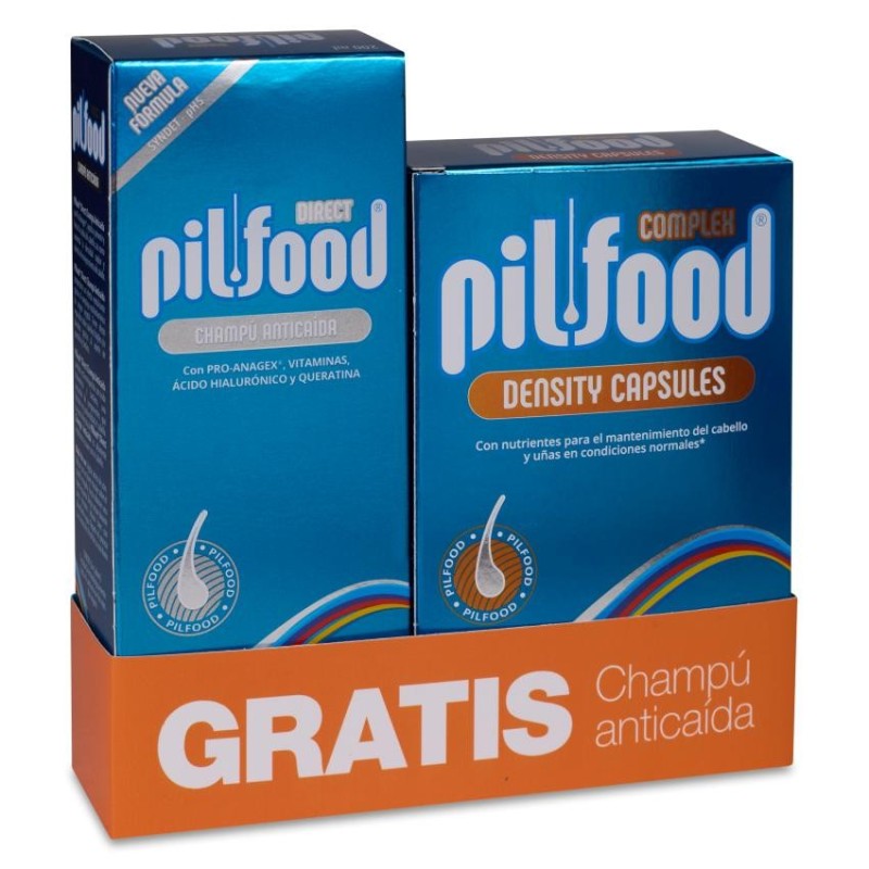Pilfood Complex Density + Pilfood Direct Champú Anticaída 60 Cápsulas + 1 Envase 200 ml Pack Regalo