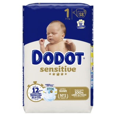 Pañal Infantil Dodot Sensitive Talla 1 2-5 kg 58 Unidades