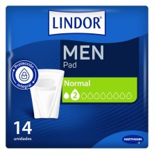 Absorbente Incontinencia Orina Ligera Lindor Men Pad Normal 2 Gotas 14 Unidades
