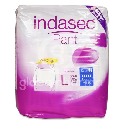 Absorbente Incontinencia Orina Día Anatómico Indasec Pant Plus 12 Unidades Talla l