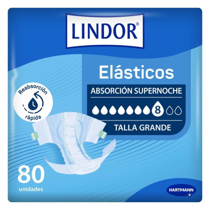 Absorbente Incontinencia Orina Super-noche Anatómico Lindor Elasticos 80 Unidades Talla Grande