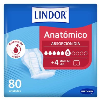 Absorbente Incontinencia Orina Día Anatómico Lindor 80 Unidades 4 Mallas