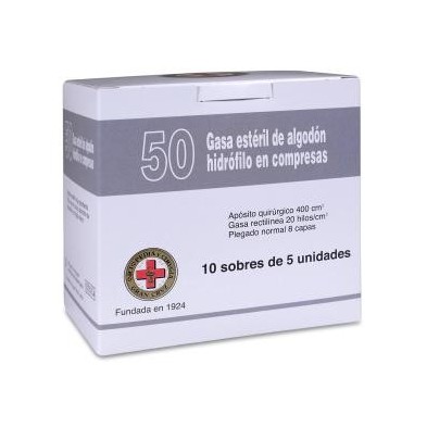Gasa Estéril Algodón Hidrofilo Compresas Gran Cruz 10 Sobres 5 Unidades