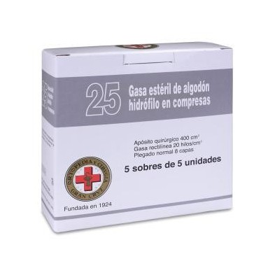 Gasa Estéril Algodón Hidrofilo Compresas Gran Cruz 5 Sobres 5 Unidades