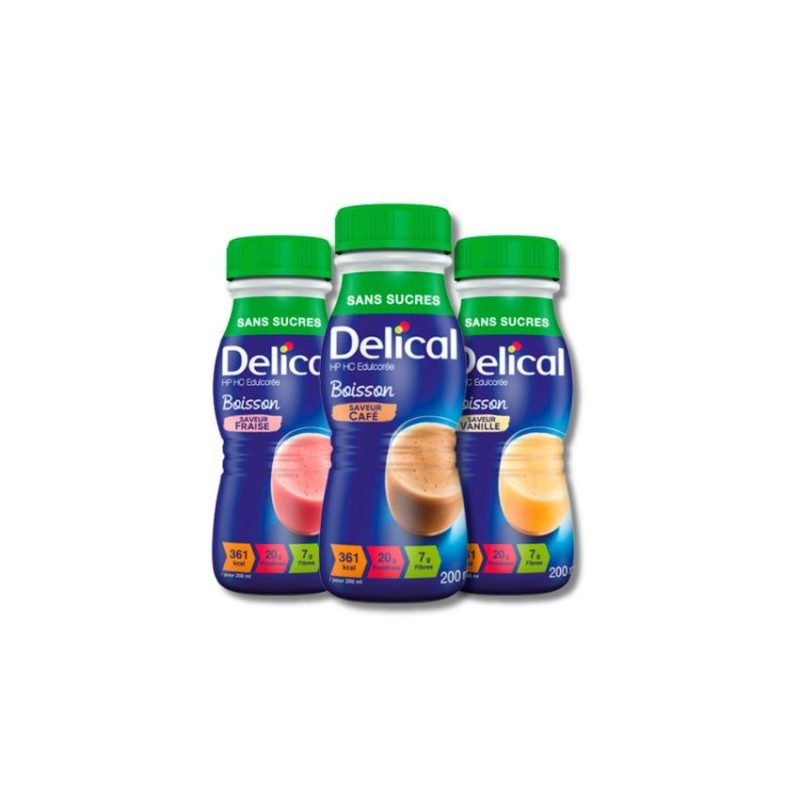Delical Hp Hc Edulcoree 24 Botellas 200 ml Multisabor (8 Vainilla / 8 Café / 8 Fresa)