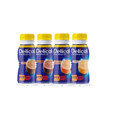 Delical Hp Hc Effimax 2.0 - 24 Botellas 200 ml Multisabor (12 Vainilla / 4 Chocolate / 4 Café / 4 Melocotón y Albaricoque)