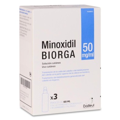 Minoxidil Biorga 50 mg/ml Solución Cutánea 3 Frascos 60 ml + 3 Accionadores de Boquilla y 2 Accionadores con Canula