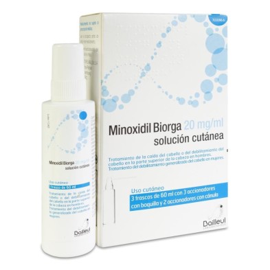 Minoxidil Biorga 20 mg/ml Solución Cutánea 3 Frascos 60 ml + 3 Accionadores de Boquilla y 2 Accionadores con Canula