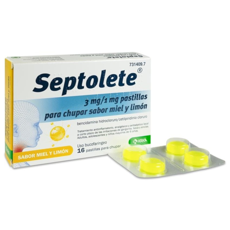 Septolete 3 mg/1 mg 16 Pastillas para Chupar (sabor Miel y Limon)