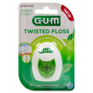 GUM 350 Twisted Floss Seda con Cera 1 Unidad 30 m Sabor Té Verde y Menta
