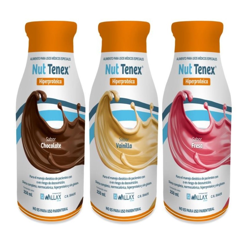 NUT Tenex Hiperproteica 24 Botellas 250 ml Multisabor (8 Vainilla / 8 Chocolate / 8 Fresa)