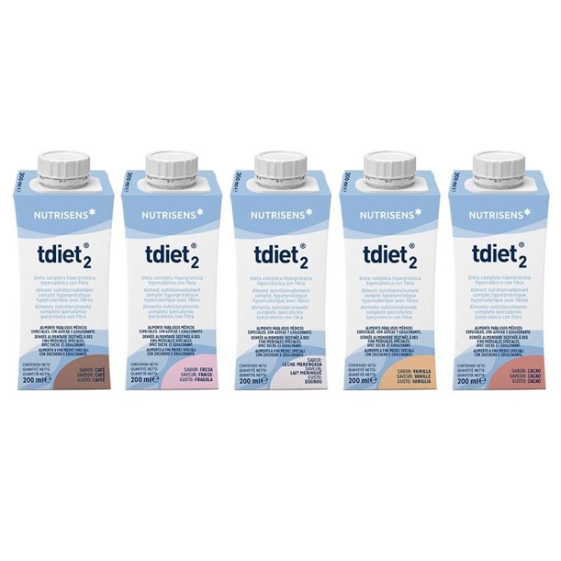 Tdiet 2 - 24 Tetraedges 200 ml Multisabor (6 Vainilla / 6 Cacao / 4 Café / 4 Leche Merengada / 4 Fresa)